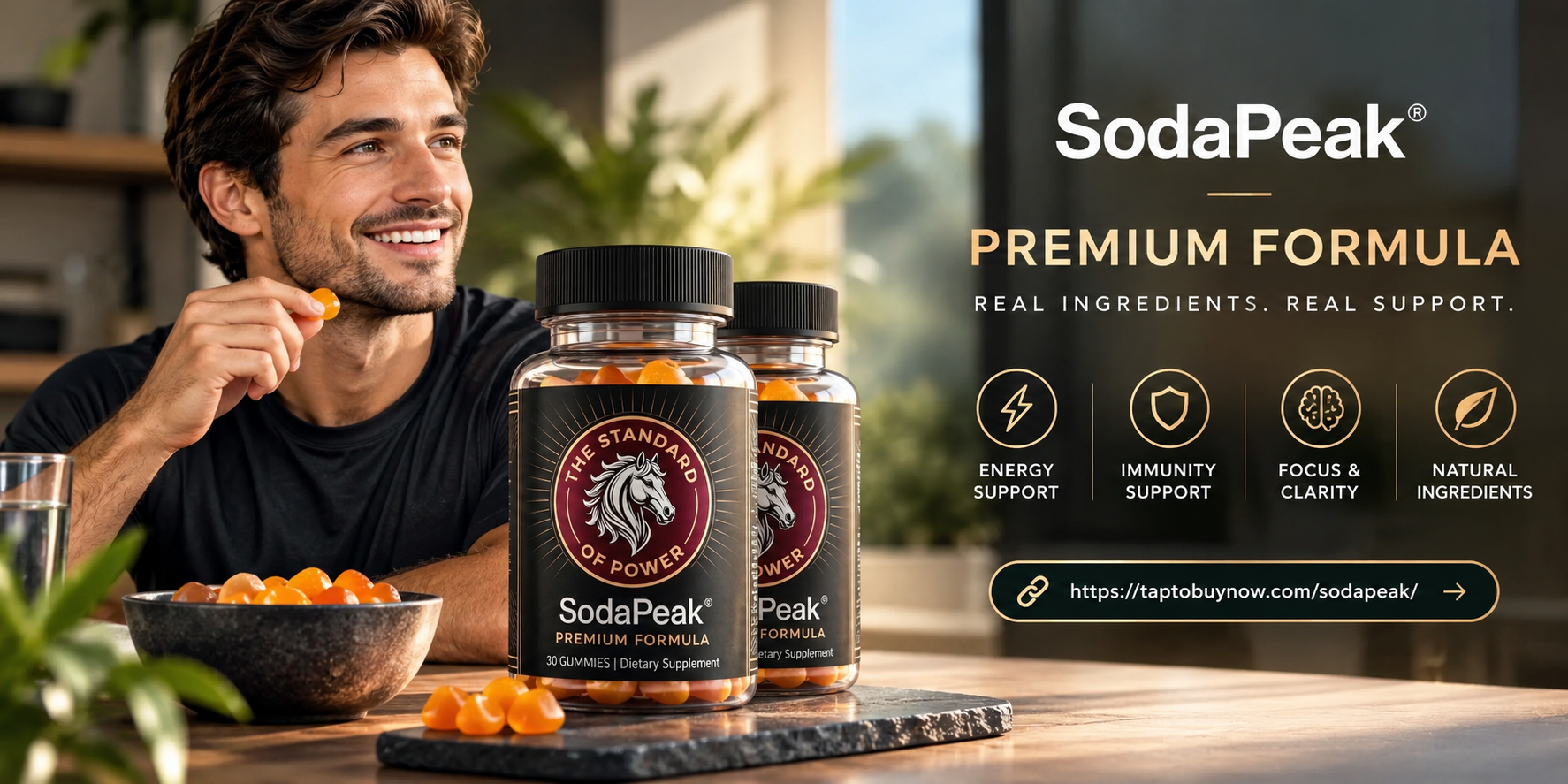 SodaPeak bottles with a male lifestyle model